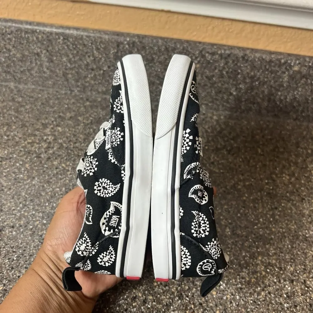 Vans New Era Paisley White/Black Slip On Little Kid Toddler Sz 10 Sneaker Canvas